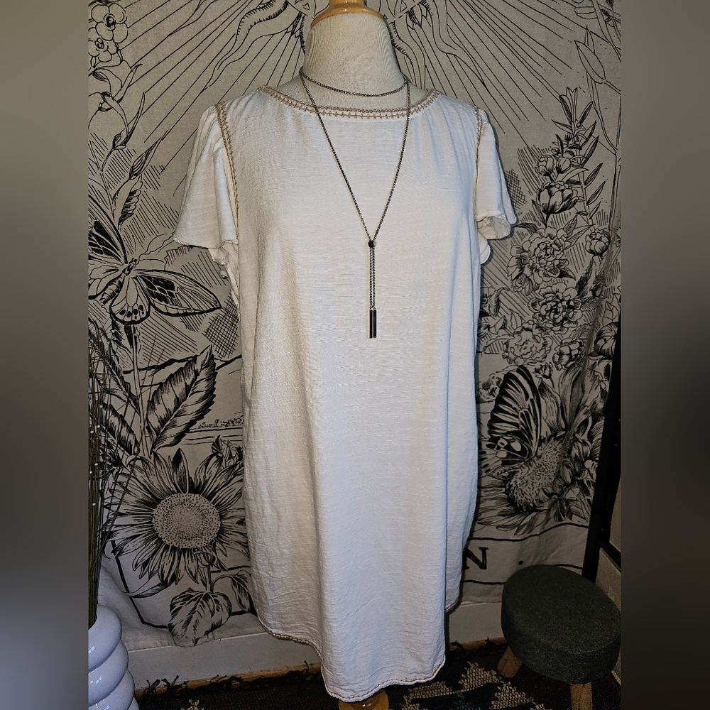 Gap White Milk Shift Dress Flutter Sleeves with Pockets size Large
